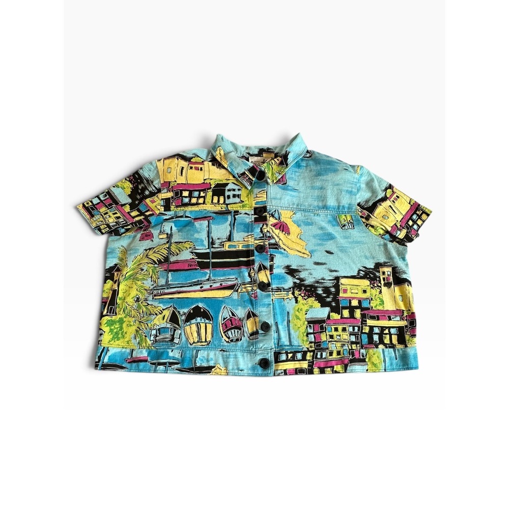 Vintage Original Copa Cabana Shirt Womens OS Blue Tropical Harbor Boxy USA